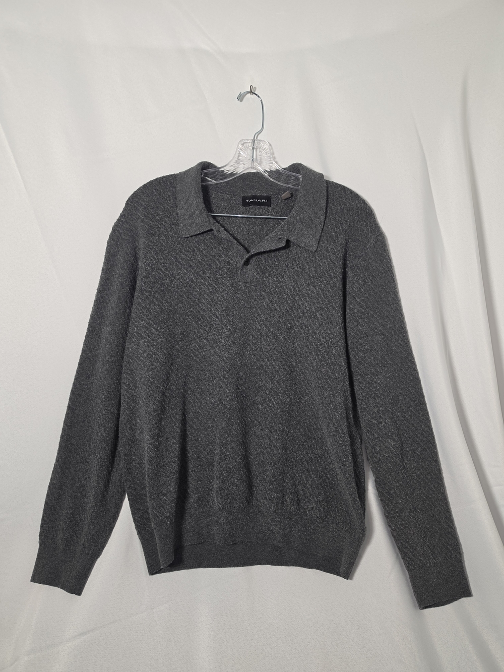 Tahari Men's Charcoal Gray V-Neck Polo Sweater